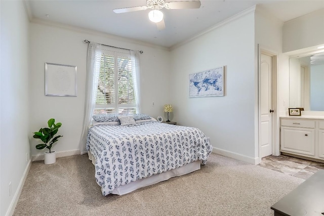 3110 Barton Point Dr, Austin, TX 78733 - bedroom featuring light colored carpet, crown molding, and ceiling fan