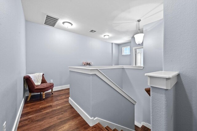 204 Parable Cv, Pflugerville, TX 78660 - hallway with an upstairs landing and dark wood-style floors