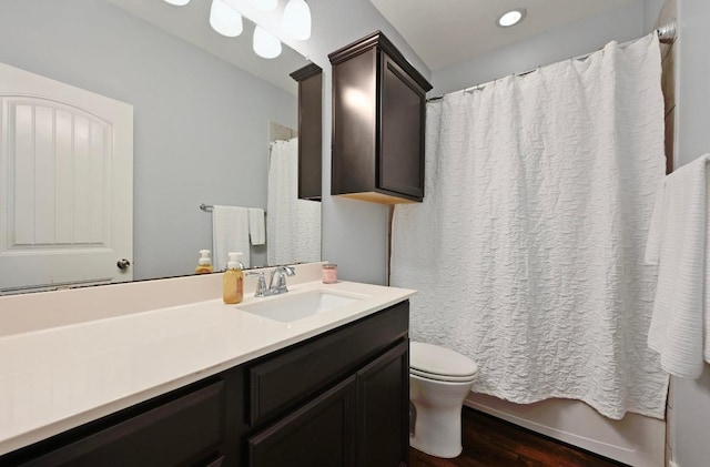 204 Parable Cv, Pflugerville, TX 78660 - full bath with wood finished floors, vanity, shower / bath combo, and recessed lighting