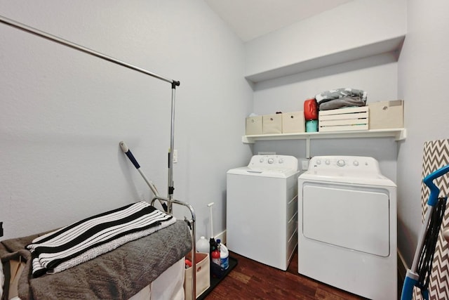 204 Parable Cv, Pflugerville, TX 78660 - laundry room featuring washing machine and clothes dryer and dark wood finished floors