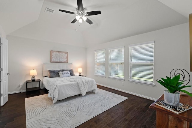 19825 Rhiannon Ln, Pflugerville, TX 78660 - bedroom featuring lofted ceiling, dark wood-type flooring, and ceiling fan