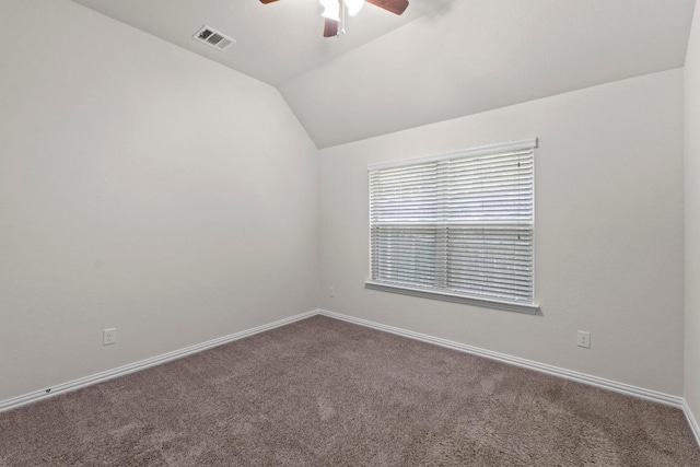 19825 Rhiannon Ln, Pflugerville, TX 78660 - spare room featuring ceiling fan, carpet floors, and vaulted ceiling