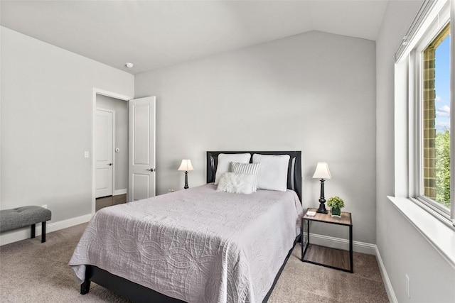 226 Brentwood Dr, Austin, TX 78737 - carpeted bedroom featuring baseboards and vaulted ceiling