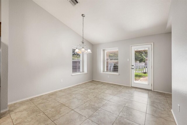 1704 Big Bend Dr, Cedar Park, TX 78613 - empty room featuring light tile patterned floors, a chandelier, and vaulted ceiling