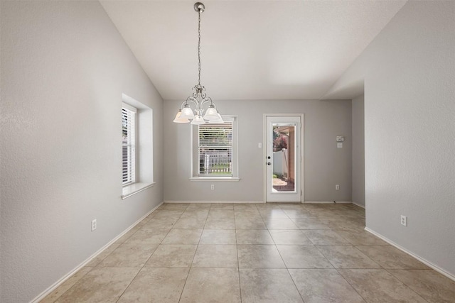 1704 Big Bend Dr, Cedar Park, TX 78613 - spare room with a chandelier, vaulted ceiling, and light tile patterned flooring