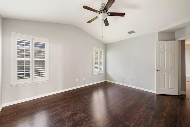 1704 Big Bend Dr, Cedar Park, TX 78613 - unfurnished room with dark wood-type flooring, a ceiling fan, and vaulted ceiling