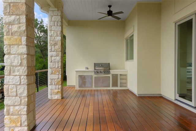 4001 Firstview Dr, Austin, TX 78731 - wooden deck with an outdoor kitchen and a ceiling fan