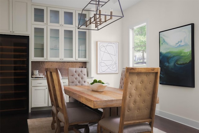 4001 Firstview Dr, Austin, TX 78731 - dining room featuring wine cooler, dark wood-style flooring, and a chandelier
