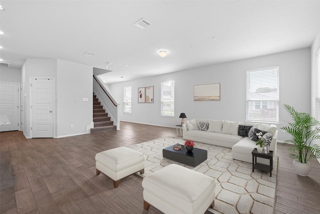 2800 Joe Dimaggio Blvd Unit 84, Round Rock, TX 78665 - living area featuring stairs, wood finished floors, and recessed lighting