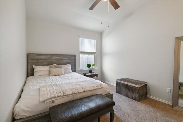 132 Sage Meadows Dr, San Marcos, TX 78666 - bedroom featuring carpet floors, a ceiling fan, and lofted ceiling