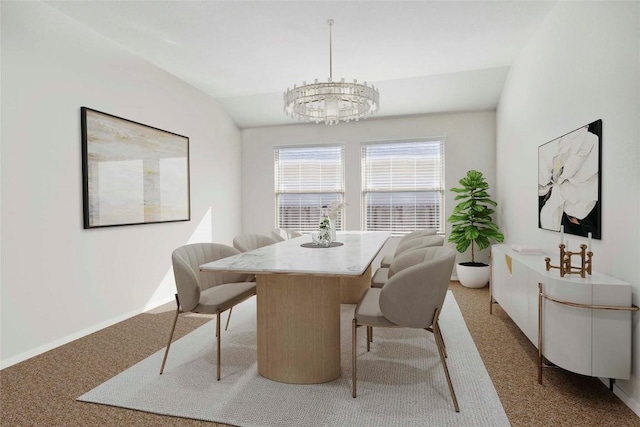 132 Sage Meadows Dr, San Marcos, TX 78666 - dining area with light colored carpet, a chandelier, and vaulted ceiling