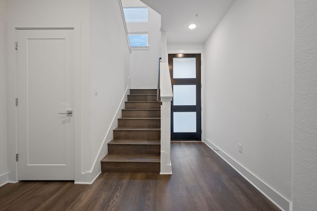 2050 Lohmans Spur Rd Unit 802, Lakeway, TX 78734 - stairway with healthy amount of natural light, wood finished floors, and recessed lighting
