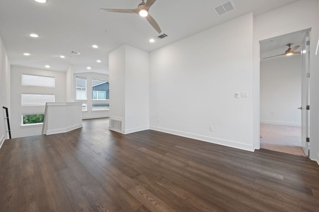2050 Lohmans Spur Rd Unit 802, Lakeway, TX 78734 - unfurnished living room with a ceiling fan, dark wood finished floors, and recessed lighting