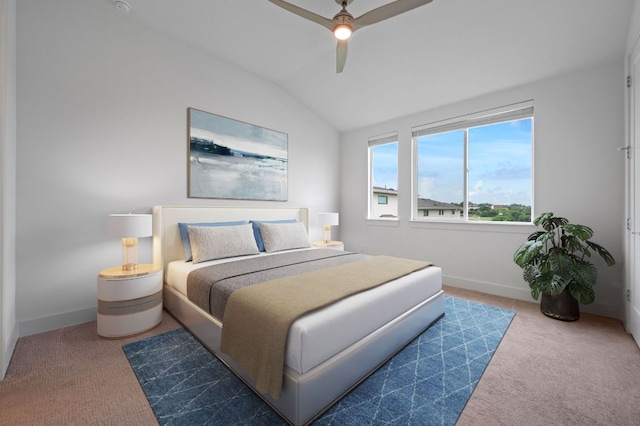 2050 Lohmans Spur Rd Unit 802, Lakeway, TX 78734 - bedroom featuring carpet, lofted ceiling, and ceiling fan