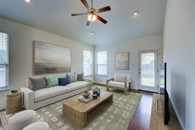 11600 Yeadon Way, Austin, TX 78717 - living room featuring ceiling fan, wood finished floors, and recessed lighting