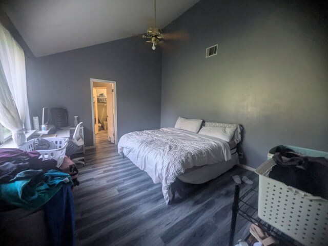1608 Peridot Rd, Pflugerville, TX 78660 - bedroom with wood finished floors, a ceiling fan, and high vaulted ceiling