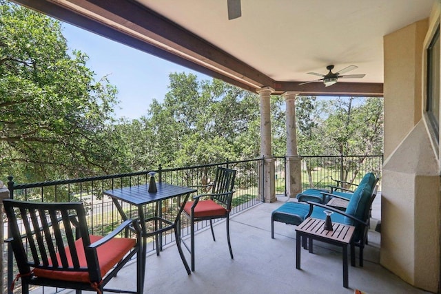 300 San Gabriel Village Blvd Unit 423, Georgetown, TX 78626 - balcony featuring ceiling fan and view of scattered trees