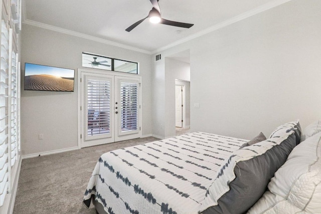 300 San Gabriel Village Blvd Unit 423, Georgetown, TX 78626 - carpeted bedroom with french doors, access to exterior, ornamental molding, and ceiling fan