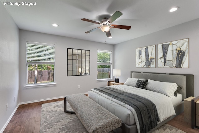 620 Lavaca Loop, Elgin, TX 78621 - bedroom with wood finished floors, recessed lighting, and ceiling fan