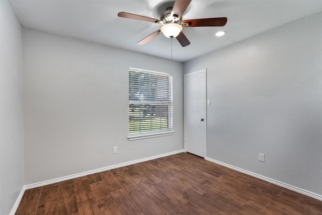 620 Lavaca Loop, Elgin, TX 78621 - unfurnished room with ceiling fan, dark wood-style flooring, and recessed lighting