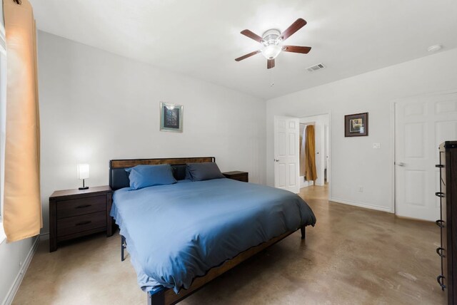 14601 Running Deer Trl, Austin, TX 78734 - bedroom featuring ceiling fan and concrete floors