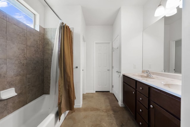 14601 Running Deer Trl, Austin, TX 78734 - bathroom featuring shower / bath combo and double vanity