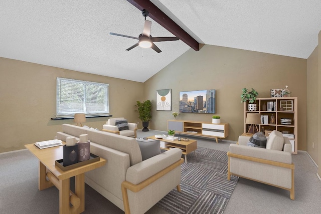 8206 Avocet Dr, Austin, TX 78745 - living area with ceiling fan, carpet floors, and a textured ceiling