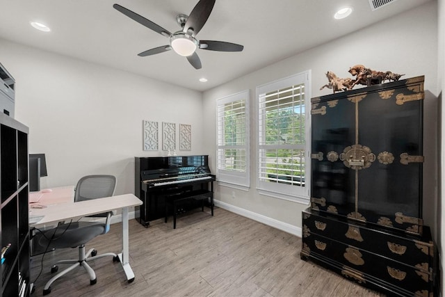 15913 Villa Frontera Dr, Bee Cave, TX 78738 - office space with ceiling fan, wood finished floors, and recessed lighting