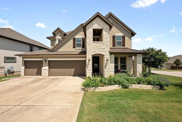 15913 Villa Frontera Dr, Bee Cave, TX 78738 - view of front of property with stone siding, driveway, and a front yard