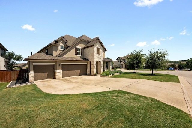 15913 Villa Frontera Dr, Bee Cave, TX 78738 - view of front of house with stone siding, stucco siding, concrete driveway, and a garage