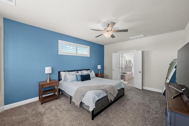 15913 Villa Frontera Dr, Bee Cave, TX 78738 - carpeted bedroom featuring ceiling fan and ensuite bathroom