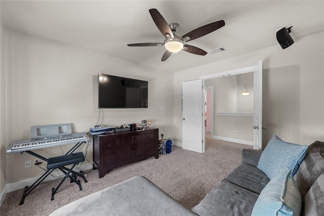 15913 Villa Frontera Dr, Bee Cave, TX 78738 - living room featuring carpet flooring and a ceiling fan