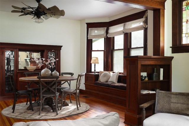 1917 Miles Ave, Austin, TX 78745 - dining room with plenty of natural light, wood finished floors, and ceiling fan