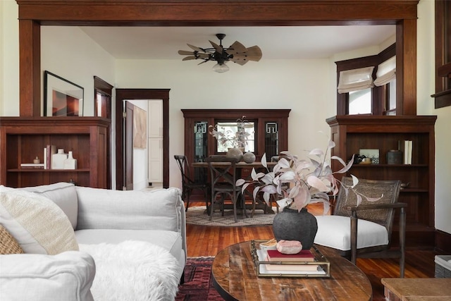 1917 Miles Ave, Austin, TX 78745 - living room featuring wood finished floors and ceiling fan