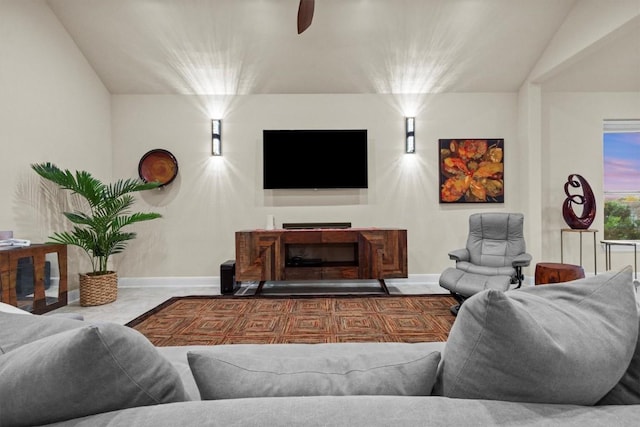 9110 Bayshore Bnd Unit 30, Austin, TX 78726 - living room with lofted ceiling and ceiling fan
