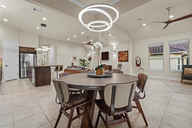 9110 Bayshore Bnd Unit 30, Austin, TX 78726 - dining room featuring light tile patterned flooring, recessed lighting, and a ceiling fan