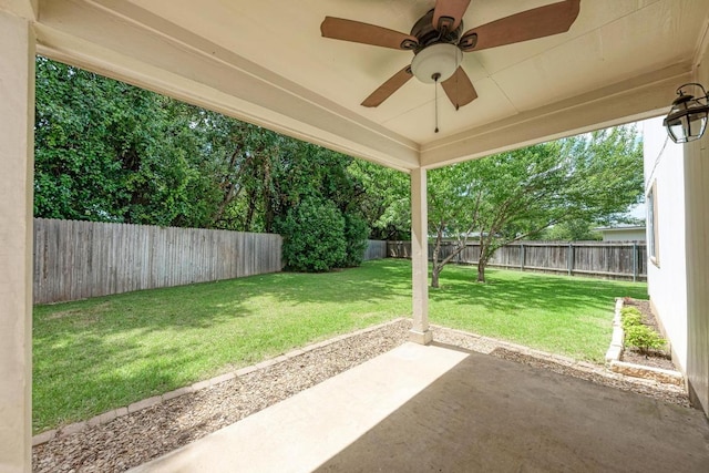 1803 Kwai Cv, Leander, TX 78641 - fenced backyard featuring a patio and ceiling fan