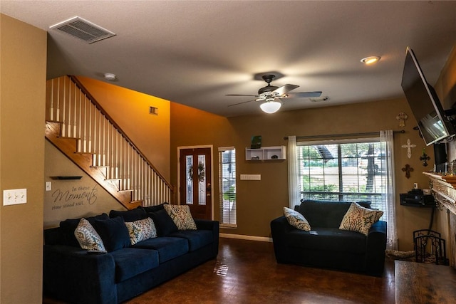 2003 White Dove Pass, Austin, TX 78734 - living room featuring stairway and ceiling fan
