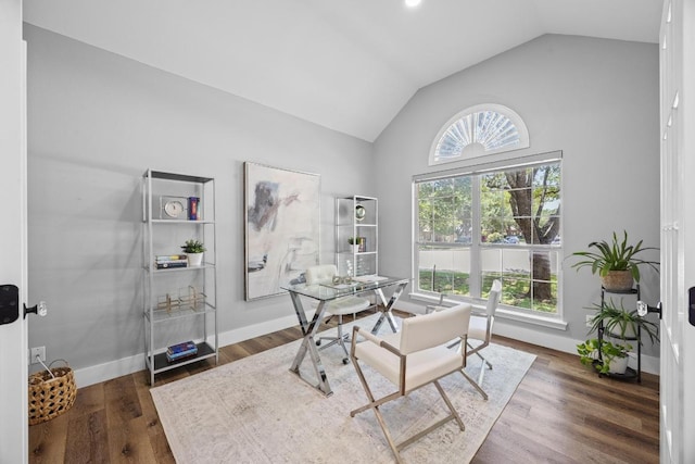 15001 Doria Dr, Austin, TX 78728 - office area featuring lofted ceiling and wood finished floors