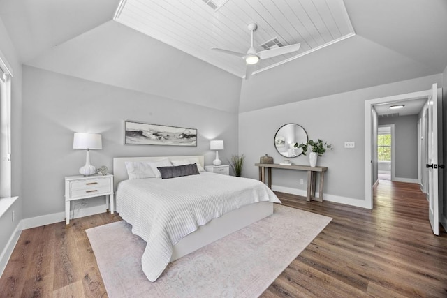 15001 Doria Dr, Austin, TX 78728 - bedroom featuring lofted ceiling, wood finished floors, and a ceiling fan
