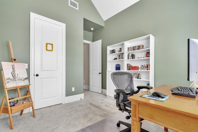 101 Dorado St, Georgetown, TX 78628 - office area featuring carpet and high vaulted ceiling