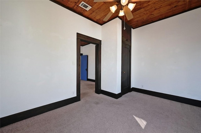 5112 Caswell Ave, Austin, TX 78751 - unfurnished room with wood ceiling, light carpet, ceiling fan, and lofted ceiling
