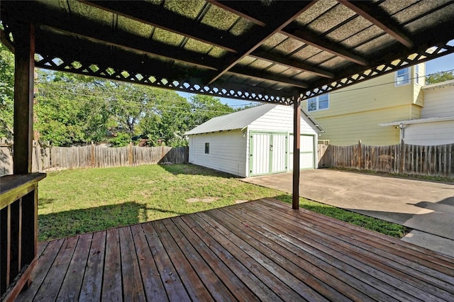 5112 Caswell Ave, Austin, TX 78751 - wooden terrace featuring a fenced backyard, an outdoor structure, and a patio area