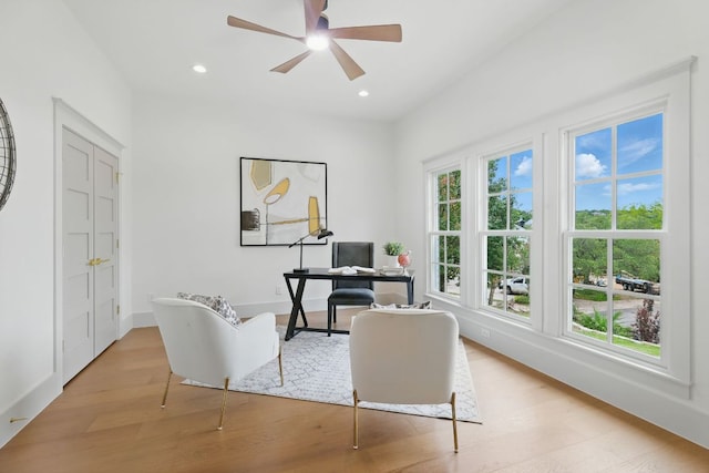 6905 Rudi Cv, Austin, TX 78759 - office space featuring light wood finished floors, ceiling fan, and recessed lighting