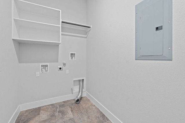 164 Mary Cornelia Cv, Buda, TX 78610 - washroom featuring hookup for a gas dryer, electric panel, hookup for an electric dryer, washer hookup, and stone finish flooring