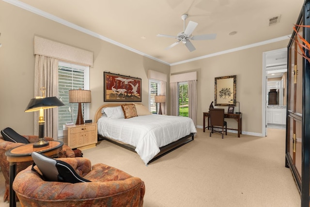 59 Stillmeadow Dr, The Hills, TX 78738 - bedroom with ornamental molding, light colored carpet, and a ceiling fan