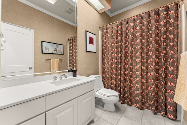 59 Stillmeadow Dr, The Hills, TX 78738 - full bathroom with ornamental molding, tile patterned floors, vanity, and curtained shower