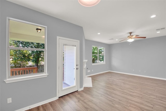 1086 Sussex Way, Round Rock, TX 78665 - entryway featuring ceiling fan, wood finished floors, and recessed lighting