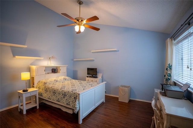 8403 Ardash Ln, Austin, TX 78759 - bedroom featuring vaulted ceiling, wood finished floors, and a ceiling fan