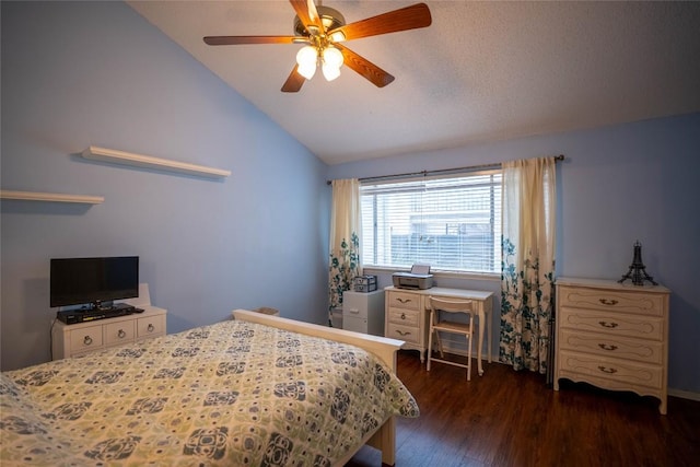8403 Ardash Ln, Austin, TX 78759 - bedroom with wood finished floors, vaulted ceiling, and ceiling fan